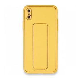 Alan Şanslı iPhone XS Max Kılıf Coco Deri Standlı Kapak Sarı Kılıf