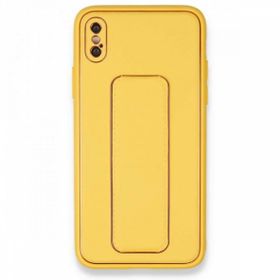 Alan Şanslı iPhone XS Max Kılıf Coco Deri Standlı Kapak Sarı Kılıf