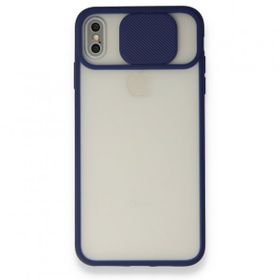 Alan Şanslı iPhone Xs Max Palm Buzlu Kamera Sürgülü Lacivert Silikon Kılıf