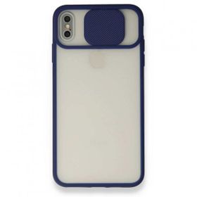Alan Şanslı iPhone Xs Max Palm Buzlu Kamera Sürgülü Lacivert Silikon Kılıf