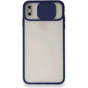 Alan Şanslı iPhone Xs Max Palm Buzlu Kamera Sürgülü Lacivert Silikon Kılıf