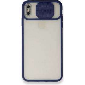 Alan Şanslı iPhone Xs Max Palm Buzlu Kamera Sürgülü Lacivert Silikon Kılıf