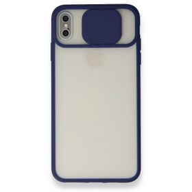 Alan Şanslı iPhone Xs Max Palm Buzlu Kamera Sürgülü Lacivert Silikon Kılıf