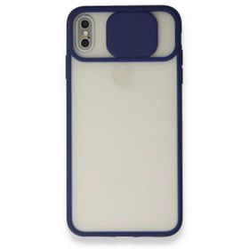 Alan Şanslı iPhone Xs Max Palm Buzlu Kamera Sürgülü Lacivert Silikon Kılıf