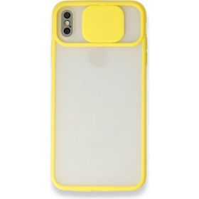 Alan Şanslı iPhone Xs Max Palm Buzlu Kamera Sürgülü Sarı Silikon Kılıf