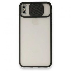 Alan Şanslı iPhone Xs Max Palm Buzlu Kamera Sürgülü Siyah Silikon Kılıf