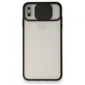 Alan Şanslı iPhone Xs Max Palm Buzlu Kamera Sürgülü Siyah Silikon Kılıf