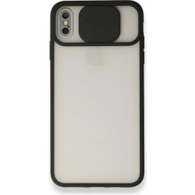 Alan Şanslı iPhone Xs Max Palm Buzlu Kamera Sürgülü Siyah Silikon Kılıf