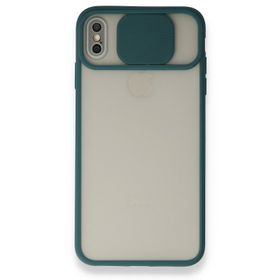 Alan Şanslı iPhone Xs Max Palm Buzlu Kamera Sürgülü Yeşil Silikon Kılıf