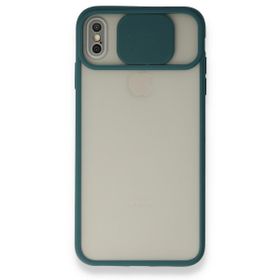 Alan Şanslı iPhone Xs Max Palm Buzlu Kamera Sürgülü Yeşil Silikon Kılıf