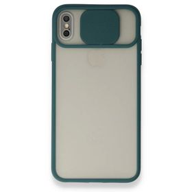 Alan Şanslı iPhone Xs Max Palm Buzlu Kamera Sürgülü Yeşil Silikon Kılıf