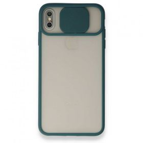 Alan Şanslı iPhone Xs Max Palm Buzlu Kamera Sürgülü Yeşil Silikon Kılıf