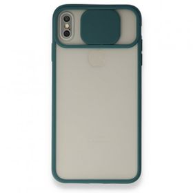 Alan Şanslı iPhone Xs Max Palm Buzlu Kamera Sürgülü Yeşil Silikon Kılıf