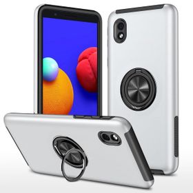 Alan Şanslı Samsung Galaxy A01 Core Elit Yüzüklü Kapak Gümüş Kılıf