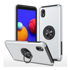 Alan Şanslı Samsung Galaxy A01 Core Elit Yüzüklü Kapak Gümüş Kılıf