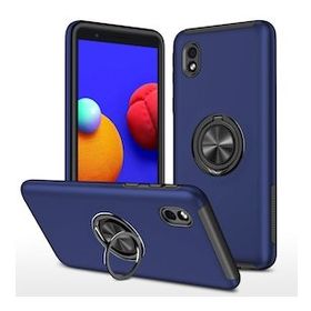 Alan Şanslı Samsung Galaxy A01 Core Elit Yüzüklü Kapak Lacivert Kılıf
