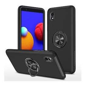 Alan Şanslı Samsung Galaxy A01 Core Elit Yüzüklü Kapak Siyah Kılıf