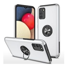 Alan Şanslı Samsung Galaxy A02S Elit Yüzüklü Kapak Gümüş Kılıf