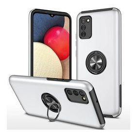 Alan Şanslı Samsung Galaxy A02S Elit Yüzüklü Kapak Gümüş Kılıf