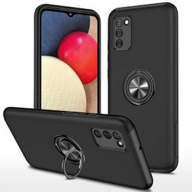 Alan Şanslı Samsung Galaxy A02S Elit Yüzüklü Kapak Siyah Kılıf