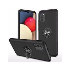 Alan Şanslı Samsung Galaxy A02S Elit Yüzüklü Kapak Siyah Kılıf