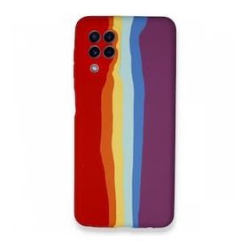 Alan Şanslı Samsung Galaxy A22 Ebruli Lansman Silikon Kırmızı Mor Kılıf