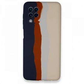 Alan Şanslı Samsung Galaxy A22 Ebruli Lansman Silikon Lacivert Krem Kılıf