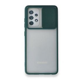 Alan Şanslı Samsung Galaxy A52 Palm Buzlu Kamera Sürgülü Silikon Yeşil Kılıf