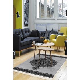 Alanur Home Alanur Star Kaymaz Pamuk Tabanlı Saçaklı Dijital Gri 80x150 cm Salon Halı