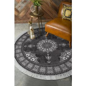 Alanur Home Alanur Star Kaymaz Pamuk Tabanlı Saçaklı Dijital Gri 80x150 cm Salon Halı