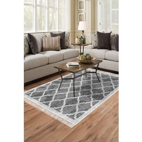 Alanur Home Alanur Star Kaymaz Pamuk Tabanlı Saçaklı Dijital Gri 80x150 cm Salon Halı