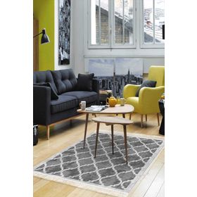 Alanur Home Alanur Trend Kaymaz Dod Tabanlı Saçaklı Dijital Gri 80x120 cm Salon Halı