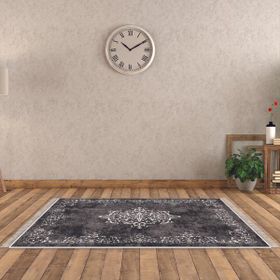Alanur Home Alanur Trend Kaymaz Dod Tabanlı Saçaklı Dijital Gri 80x150 cm Salon Halı