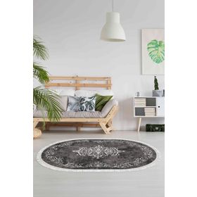 Alanur Home Alanur Trend Kaymaz Dod Tabanlı Saçaklı Dijital Gri 80x150 cm Salon Halı