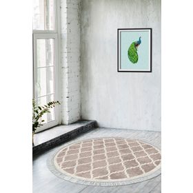 Alanur Home Alanur Trend Kaymaz Dod Tabanlı Saçaklı Dijital Krem 80x150 cm Salon Halı