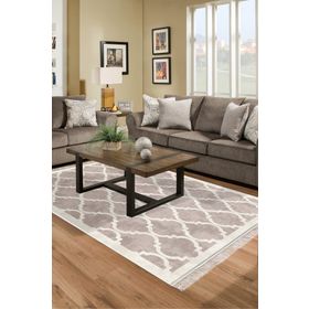 Alanur Home Alanur Trend Kaymaz Dod Tabanlı Saçaklı Dijital Krem 80x150 cm Salon Halı