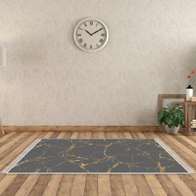 Alanur Home Alanur Trend Keçe Tabanlı Saçaklı Dijital Gold Renkli 80x120 cm Salon Halı