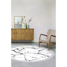 Alanur Home Alanur Yıldız Deri Tabanlı Saçaklı Dijital Yuvarlak Beyaz Renkli 100x100 cm Salon Halı