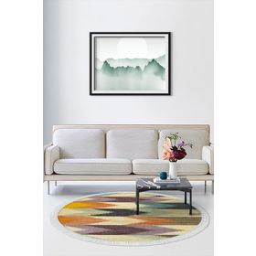 Alanur Home Alanur Yıldız Deri Tabanlı Saçaklı Dijital Yuvarlak Multi Renkli 100x100 cm Salon Halı