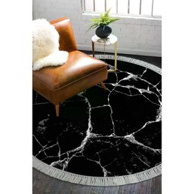 Alanur Home Alanur Yıldız Deri Tabanlı Saçaklı Dijital Yuvarlak Siyah 100x100 cm Salon Halı