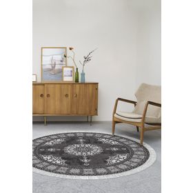 Alanur Home Alanur Yıldız Kaymaz Deri Tabanlı Saçaklı Dijital Gri 80x150 cm Salon Halı