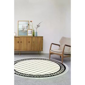 Alanur Home Alanur Yıldız Kaymaz Deri Tabanlı Saçaklı Dijital Krem 80x150 cm Salon Halı