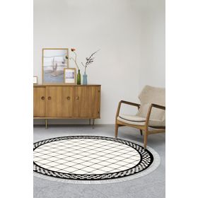 Alanur Home Alanur Yıldız Kaymaz Deri Tabanlı Saçaklı Dijital Krem 80x150 cm Salon Halı