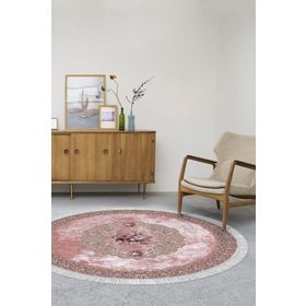 Alanur Home Alanur Yıldız Kaymaz Deri Tabanlı Saçaklı Dijital Krem Pudra Bej Pudra 80x150 cm Salon Halı