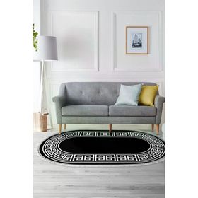 Alanur Home Alanur Yıldız Kaymaz Deri Tabanlı Saçaklı Dijital Siyah 80x150 cm Salon Halı
