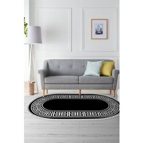 Alanur Home Alanur Yıldız Kaymaz Deri Tabanlı Saçaklı Dijital Siyah 80x150 cm Salon Halı