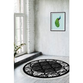 Alanur Home Alanur Yıldız Kaymaz Deri Tabanlı Saçaklı Dijital Siyah 80x150 cm Salon Halı
