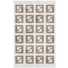 Alanur Home Star Kaymaz Pamuk Tabanlı Saçaklı Bej Dijital Baskı Halı