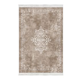 Alanur Home Star Kaymaz Pamuk Tabanlı Saçaklı Bej Dijital Baskı Halı