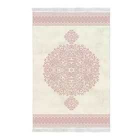 Alanur Home Star Kaymaz Pamuk Tabanlı Saçaklı Krem Pudra Dijital Baskı Halı